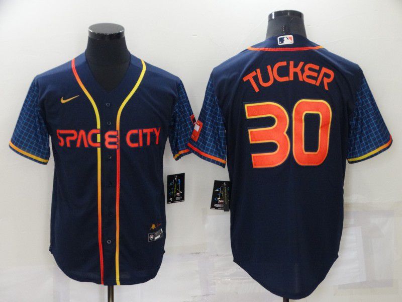 Men Houston Astros 30 Tucker Blue City Edition Game Nike 2022 MLB Jersey